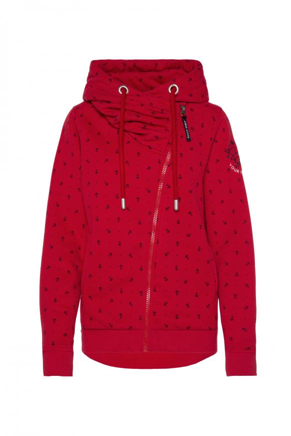 Kapuzensweatjacke mit asymmetrischem Zipper clear red