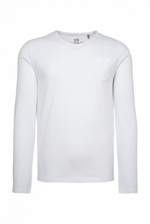 Langarmshirt mit V-Neck und Tasche opticwhite