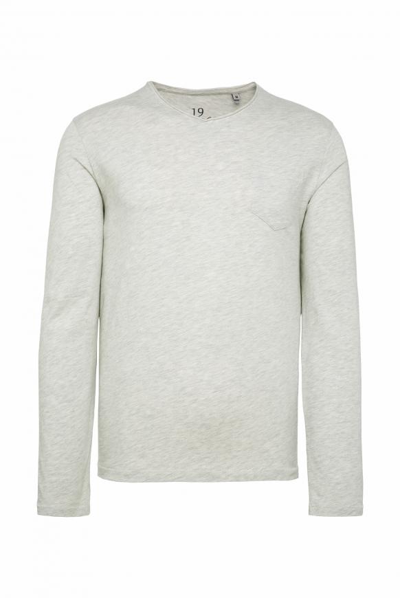 Langarmshirt mit V-Neck und Tasche beige melange