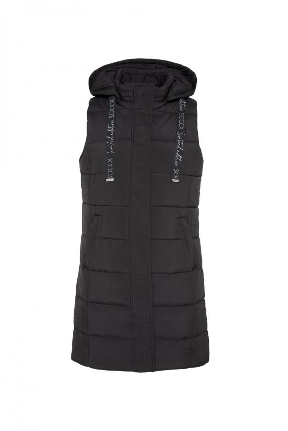 Lange Steppweste mit abtrennbarer Kapuze black