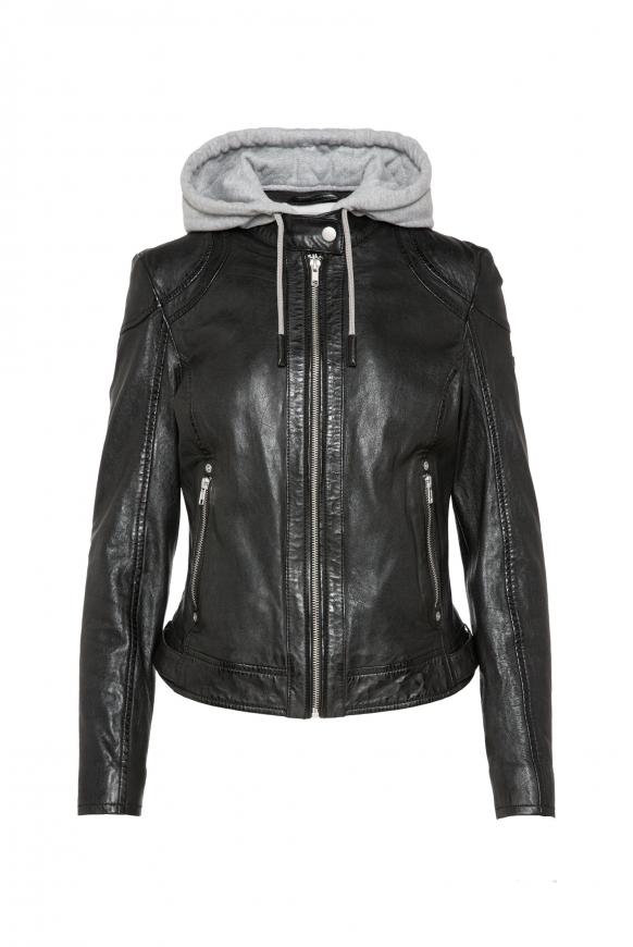 Lederjacke im Biker-Stil mit Kapuzeneinsatz black