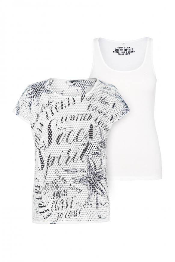Mesh-T-Shirt mit All Over Print und Top 2-in-1 ivory