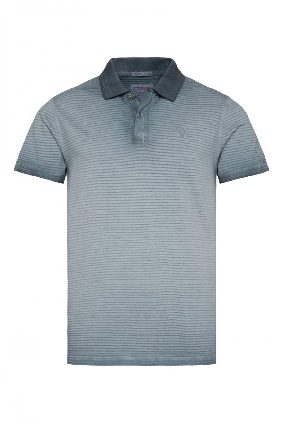 Polo mit Strukturstreifen und Logostick concrete grey