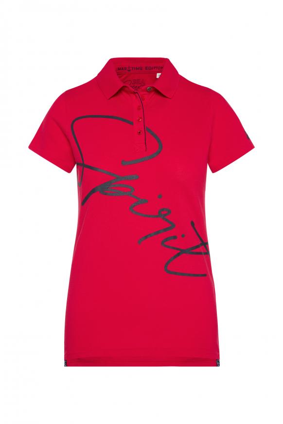 Poloshirt aus Pikee mit Label Print clear red