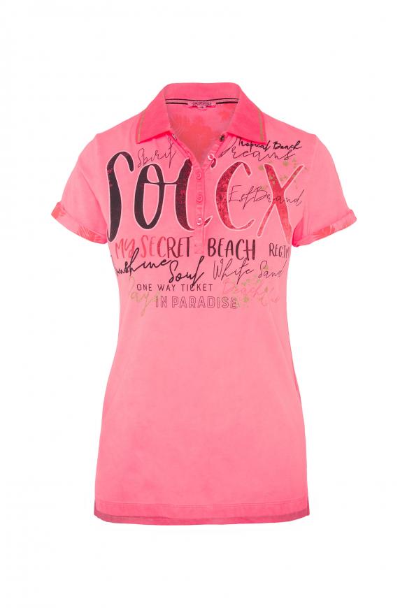 Poloshirt mit Artwork und Turn-Up-Ärmeln tropical pink