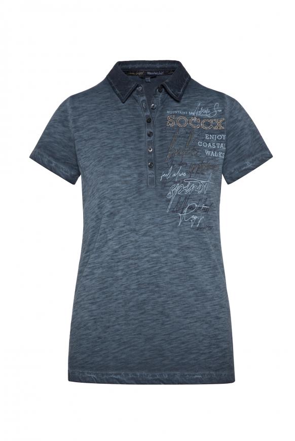 Poloshirt Oil Dyed mit Rücken-Artwork horizon navy