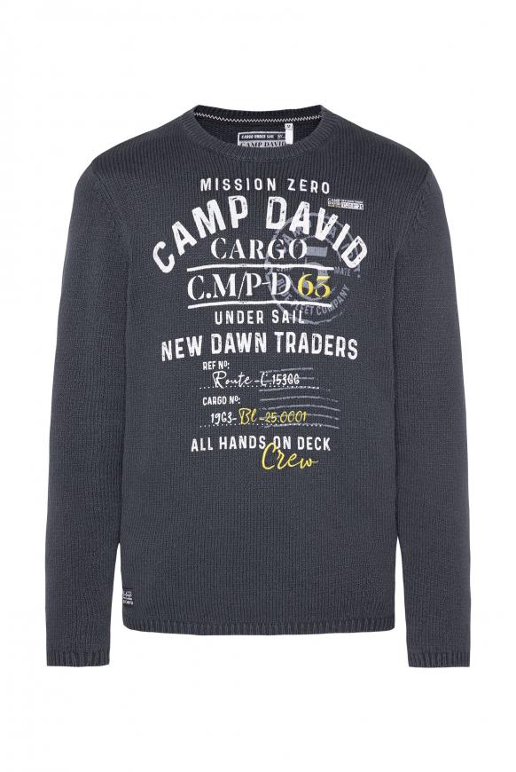 Stone Washed Pullover mit Logo Prints deep sea