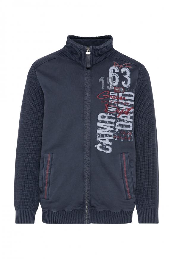 Stone Washed Strickjacke im Materialmix blue navy