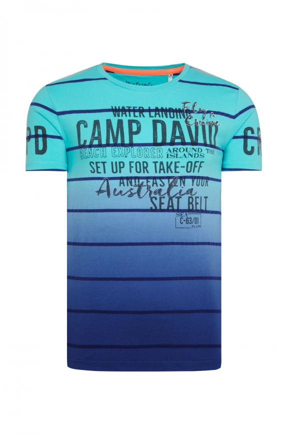 Streifenshirt mit Dip-Dye-Effekt und Artworks bright blue