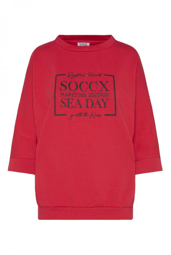 Sweatshirt mit kurzen Ärmeln und Glitter Print clear red