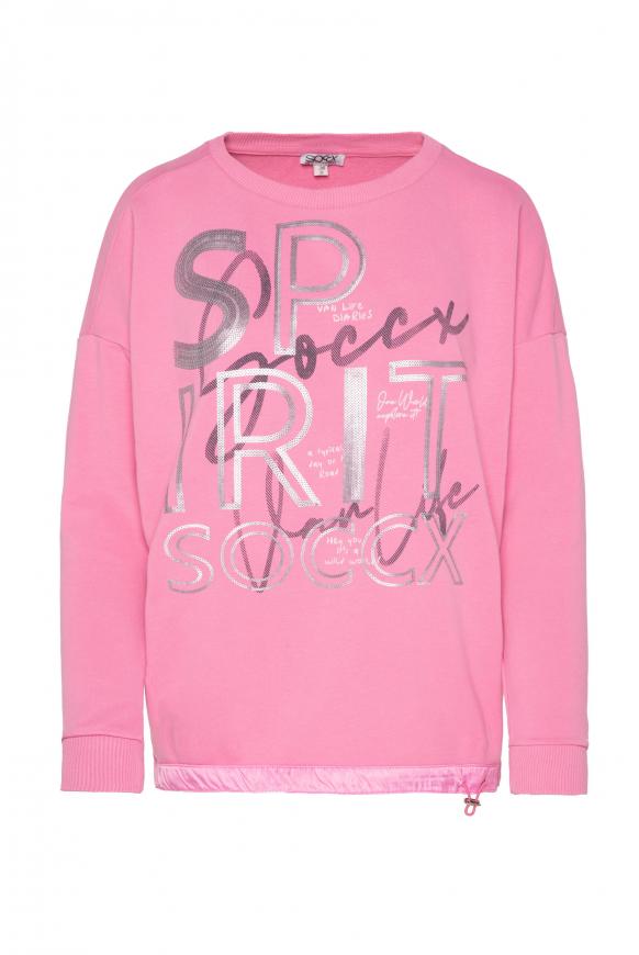 Sweatshirt mit Pailletten und Tunnelzugsaum crystal pink