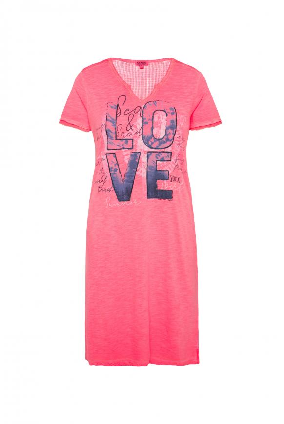 T-Shirt-Kleid mit Mesh-Einsatz und Print tropical pink
