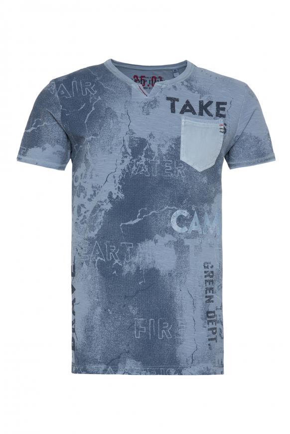 T-Shirt mit All Over Print und Tasche blue grey