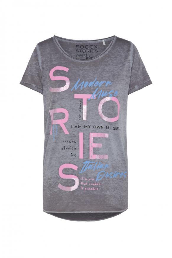 T-Shirt mit Ausbrenner-Effekten und Artwork dark ash
