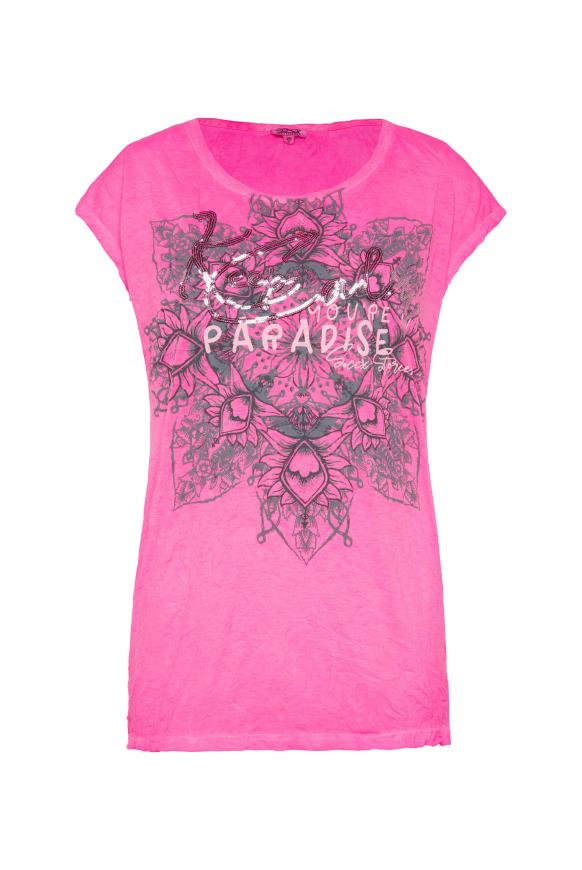 T-Shirt mit Crinkle-Effekt und Artwork paradise pink