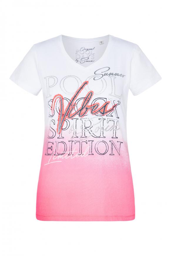 T-Shirt mit Dip-Dye-Effekt und Artwork happy coral