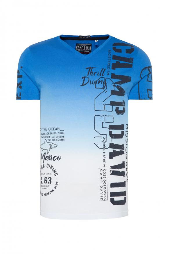 T-Shirt mit Dip-Dye-Effekt und Print coastal blue