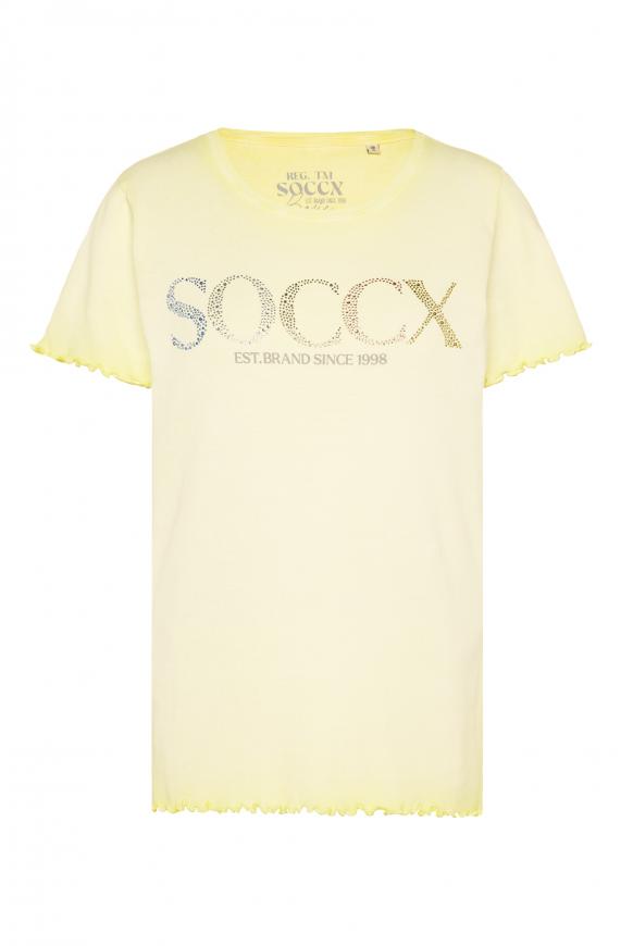 T-Shirt mit Logo aus bunten Schmucksteinen faded yellow