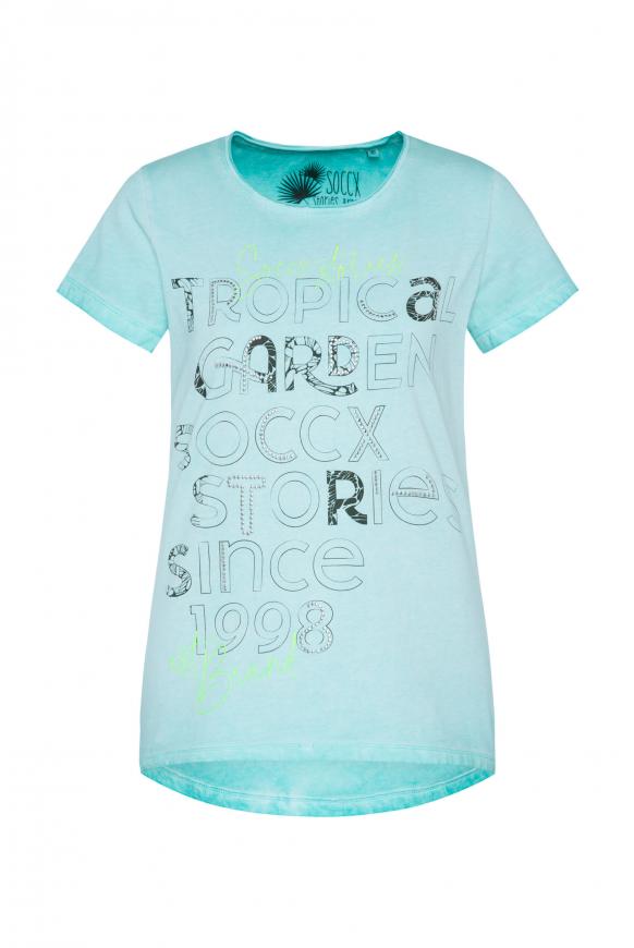 T-Shirt mit Print und Metallsteinchen exotic aqua