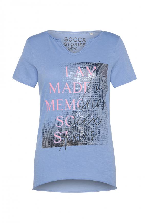 T-Shirt mit Used-Kanten und Artwork happy blue