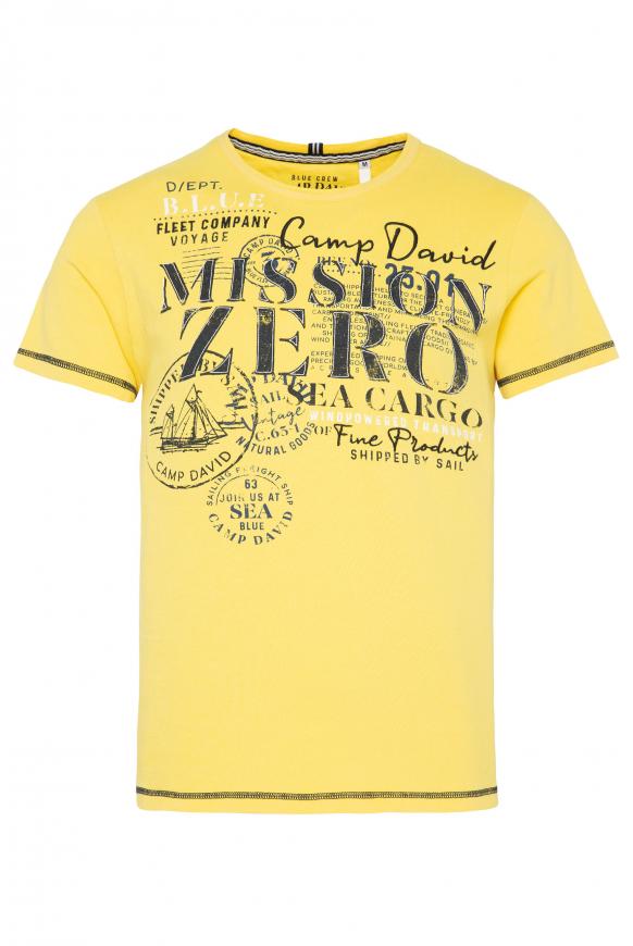 T-Shirt mit Used-Optik und Artwork yellow sun