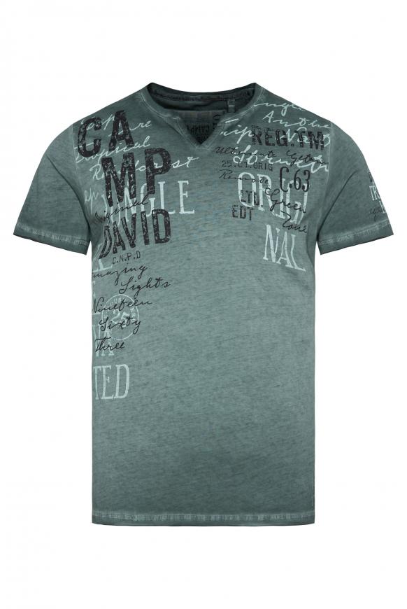 T-Shirt mit Used-Optik und Prints green shadow