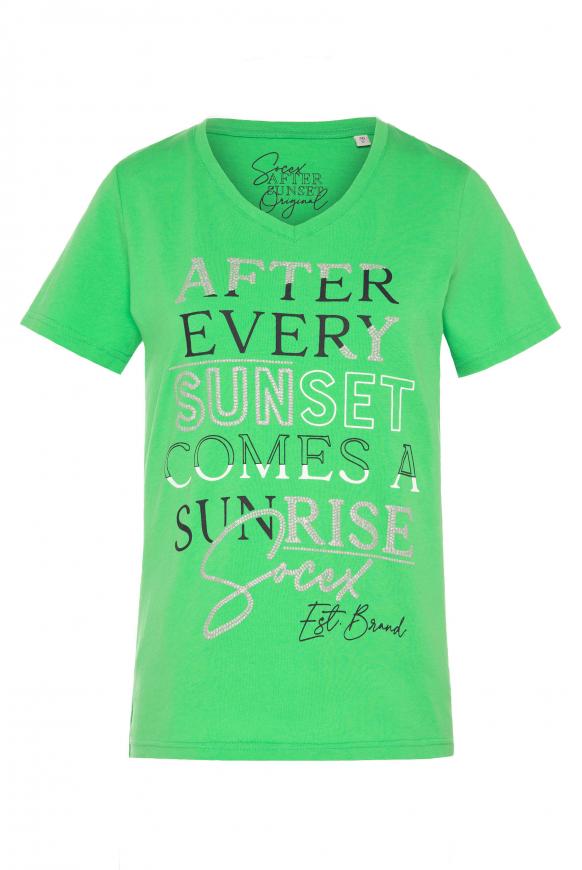 T-Shirt mit V-Ausschnitt und Artwork bright kiwi