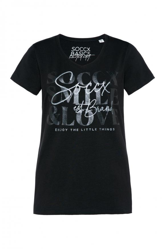 T-Shirt mit V-Ausschnitt und Artwork black