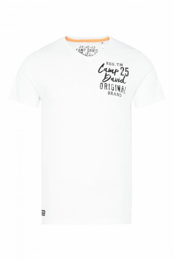 T-Shirt mit V-Neck und Back Print opticwhite