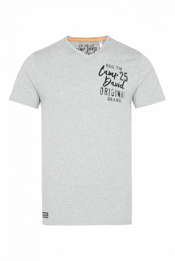 T-Shirt mit V-Neck und Back Print white melange