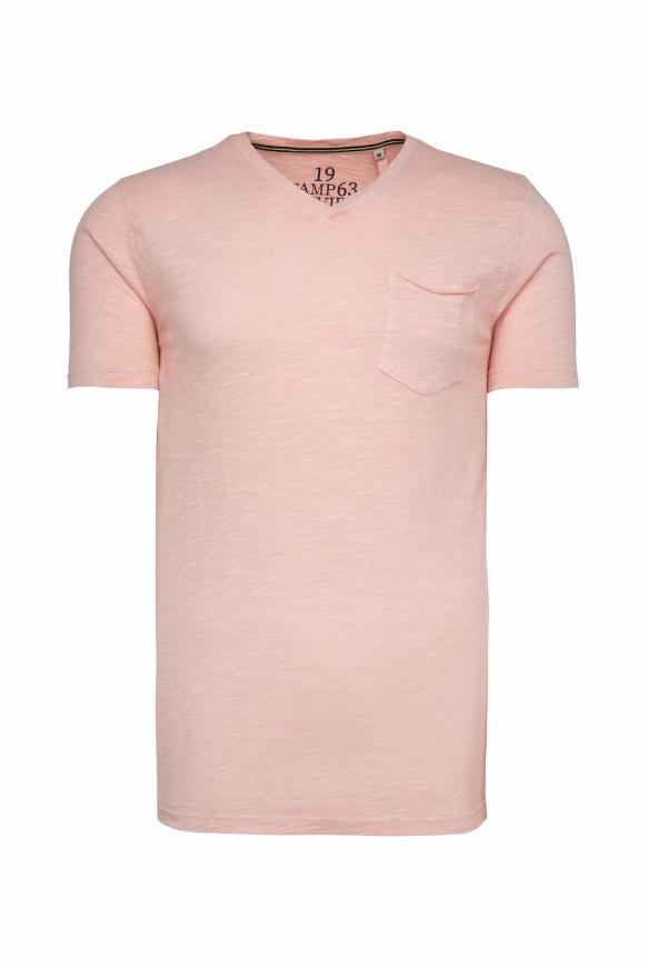 T-Shirt mit V-Neck und Brusttasche rose