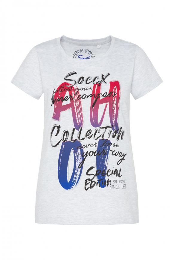 T-Shirt mit Wording und Pailletten-Print white melange