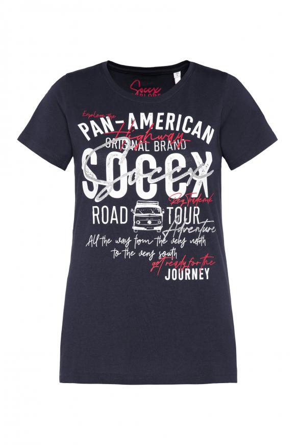 T-Shirt Rundhals mit Label Print blue navy