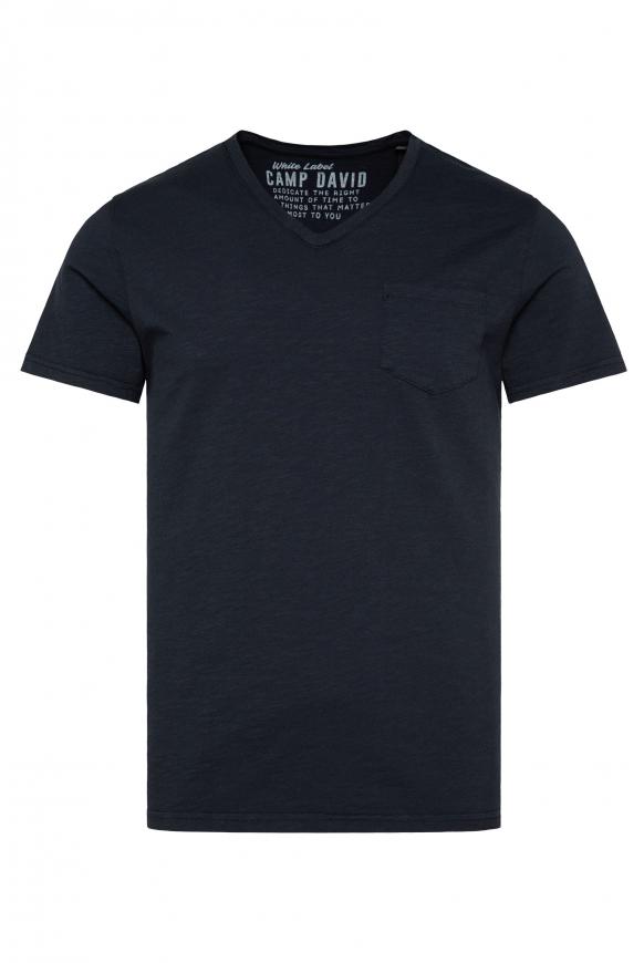 T-Shirt V-Neck mit Brusttasche blue navy