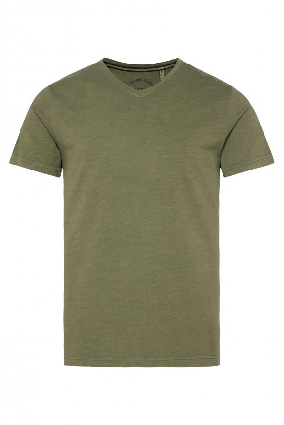 T-Shirt V-Neck mit Flammgarnstruktur green olive