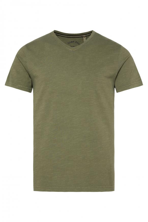 T-Shirt V-Neck mit Flammgarnstruktur green olive