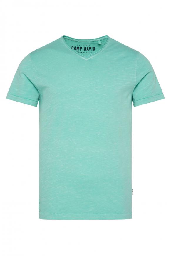 T-Shirt V-Neck mit Used Look nordic green