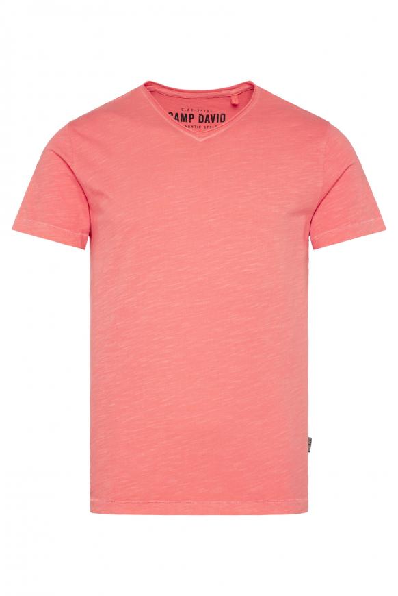 T-Shirt V-Neck mit Used Look peach red
