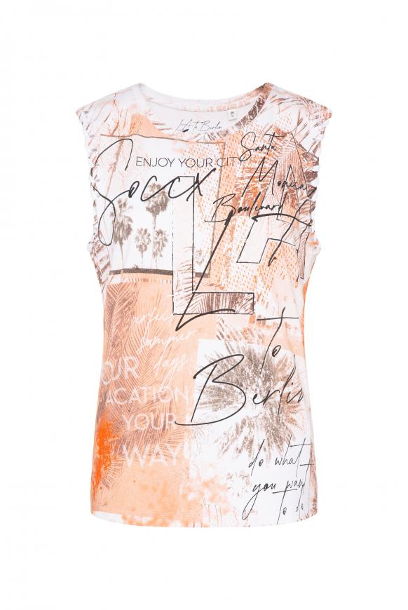 Top mit Print und Flechtsaum am Ärmel orange peel