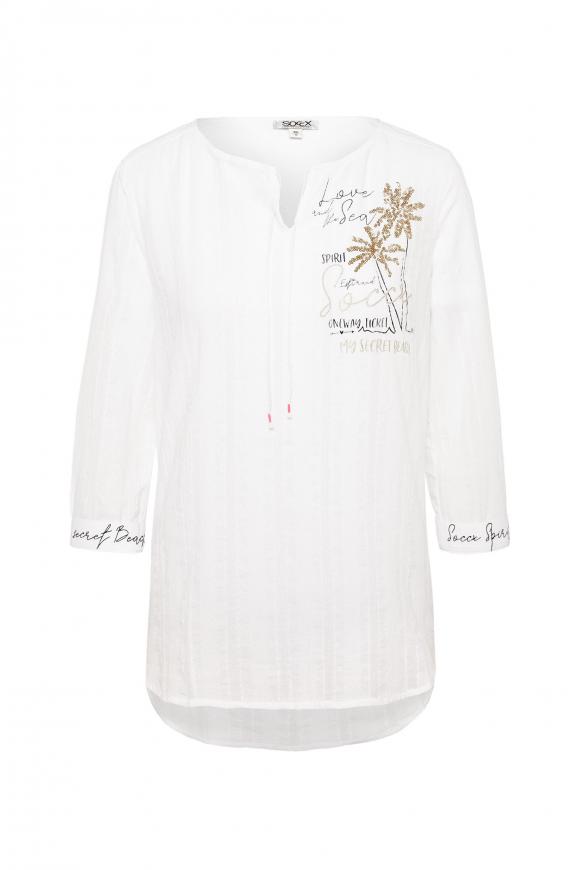 Tunika-Bluse mit Webstreifen und Artwork opticwhite