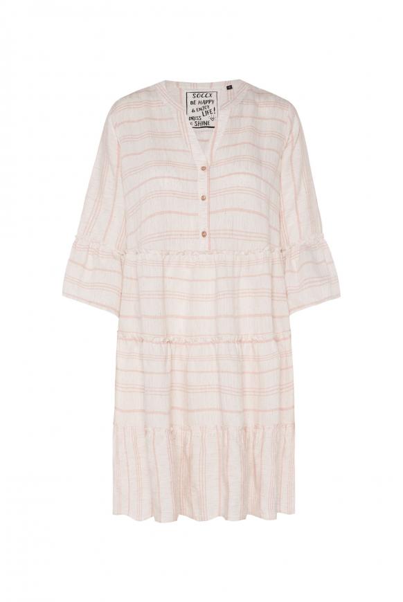 Tunika-Kleid mit Streifenmuster und Volants blush