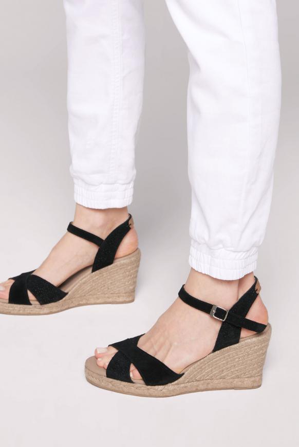 Veloursleder-Espadrille mit Keilabsatz black
