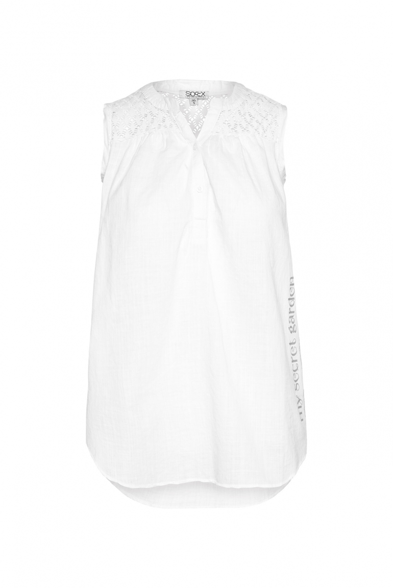 Ärmellose Bluse mit Ajour-Einsatz opticwhite