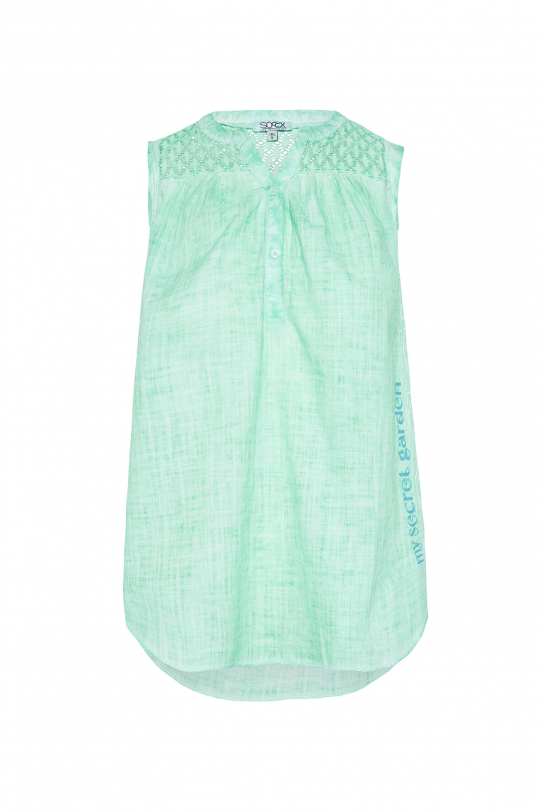 Ärmellose Bluse mit Ajour-Einsatz leafy mint