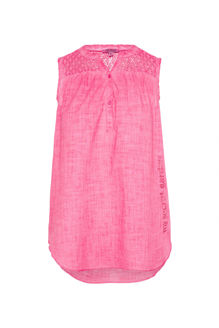 Ärmellose Bluse mit Ajour-Einsatz floral pink
