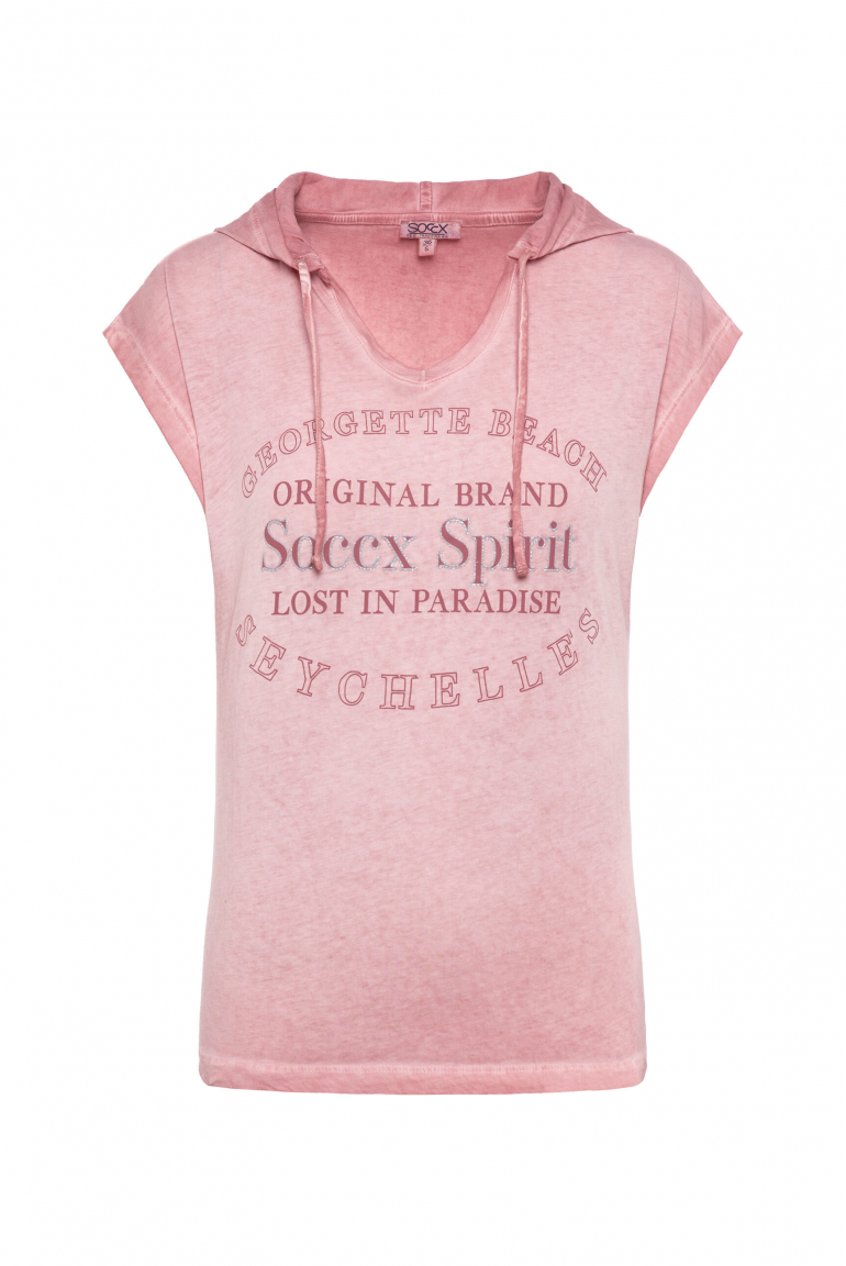 Ärmelloses Kapuzenshirt mit Glitter Puffprint beachy red