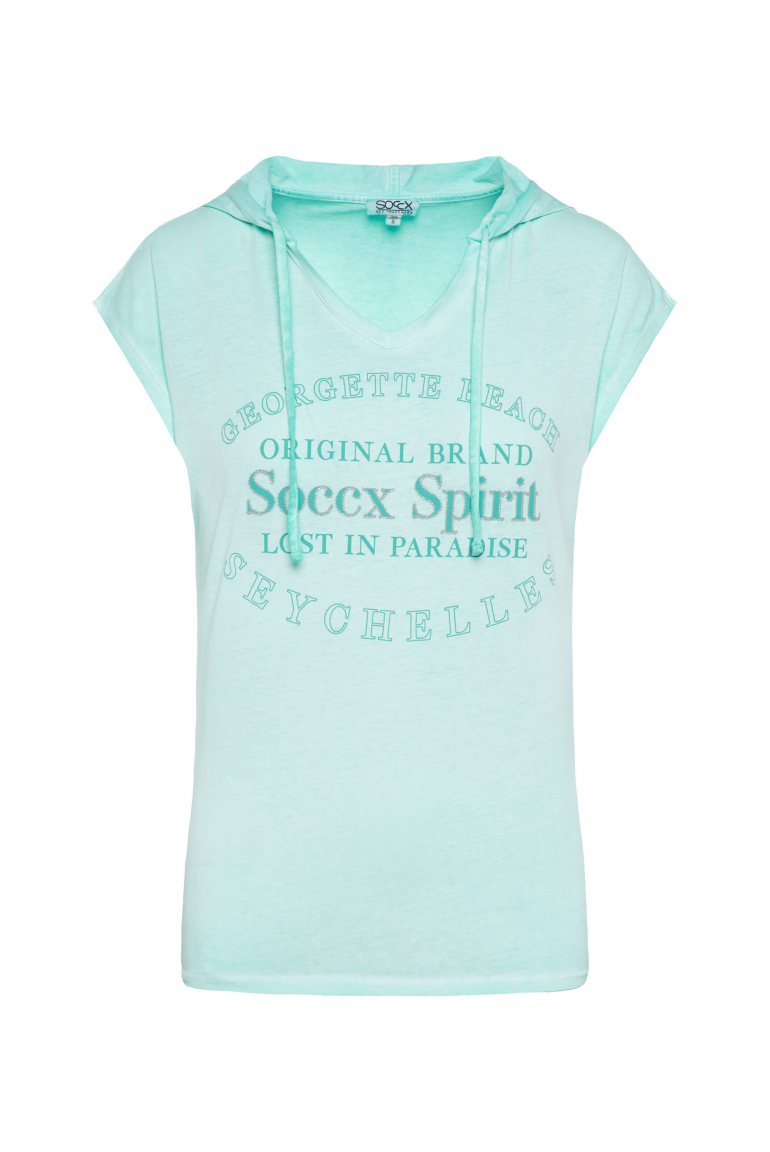 Ärmelloses Kapuzenshirt mit Glitter Puffprint aqua splash