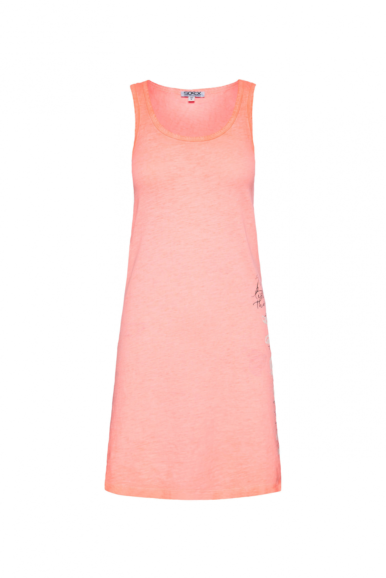 Ärmelloses Sommerkleid mit Wording Print neon flame