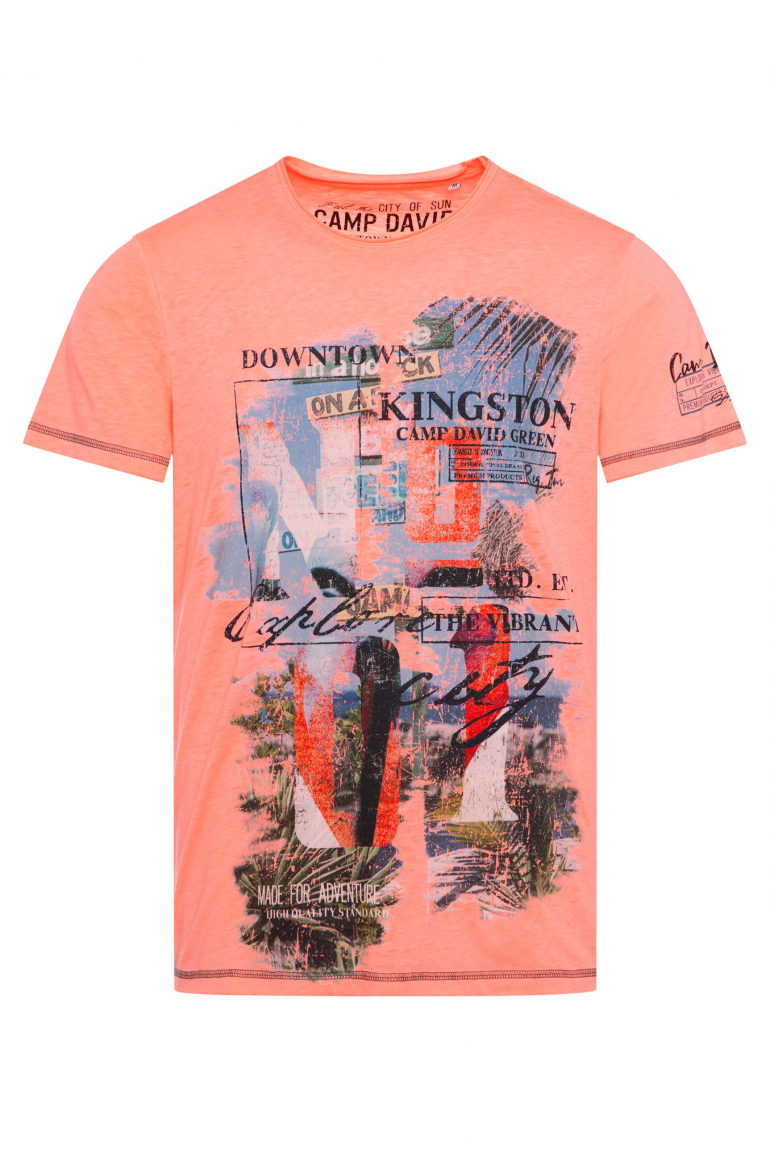 Ausbrenner-Shirt mit Photoprint im Vintage Look neon flame
