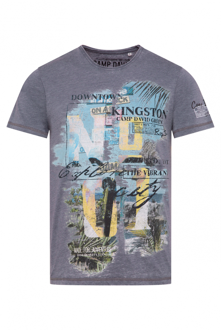 Ausbrenner-Shirt mit Photoprint im Vintage Look blue grey